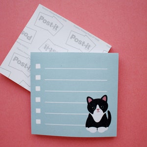 Tuxedo cat sticky notes, tuxedo cat gift, to do list notepad, cat note pad, cute post it notes, tuxedo cat stationary, cat mom gift under 10