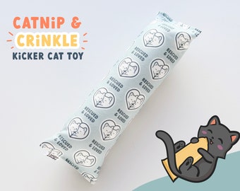 Rescued & Loved rescue cat kicker toy | cute catnip cat toy with irresistible crinkle sound, makes a great cat adoption gift