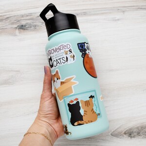 Fish watching cat sticker for laptop, cute cat stickers for water bottle, black cat sticker, black cat gift for friends, orange cat sticker Bild 2