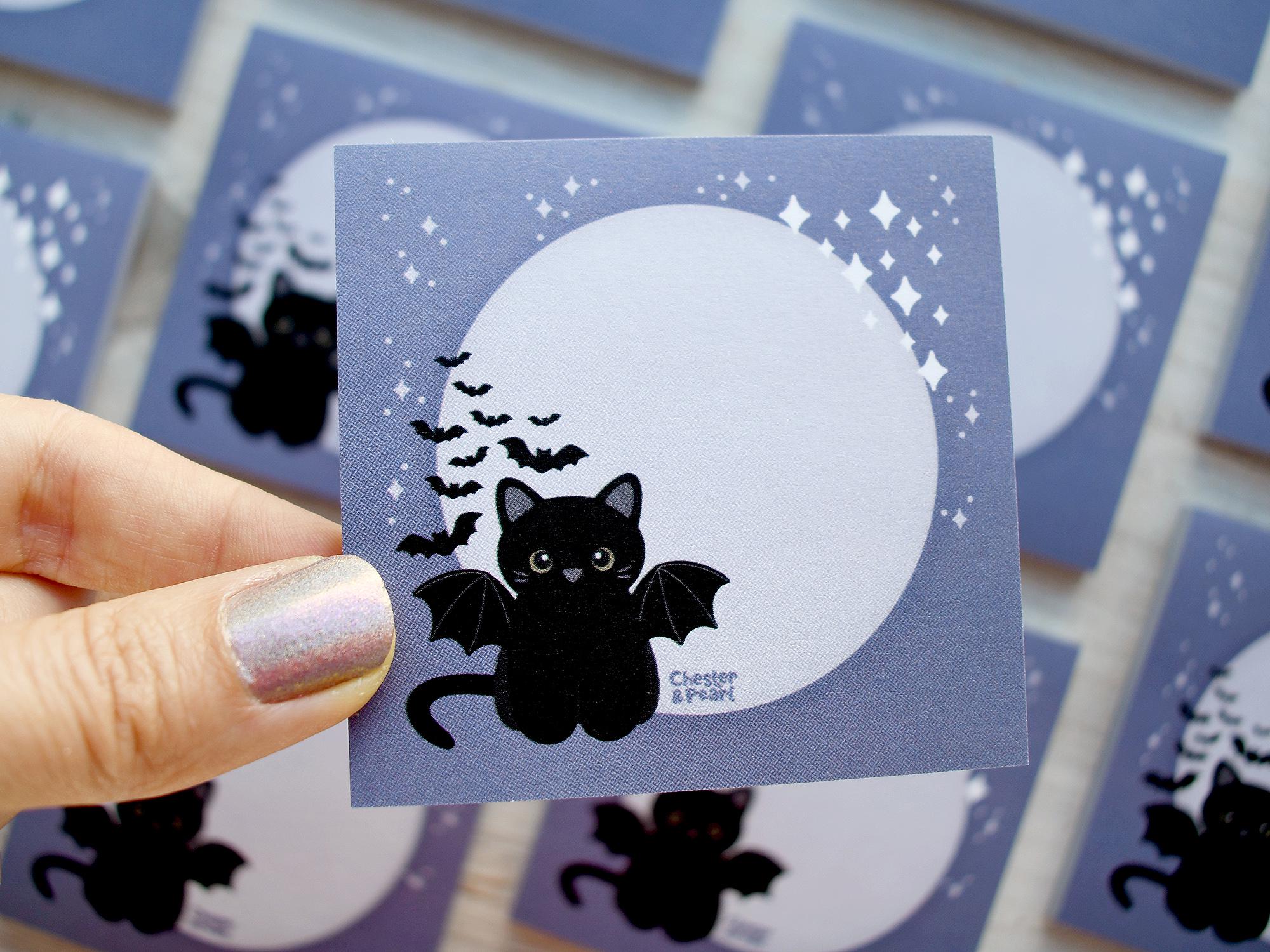 Halloween Black Cat Postit Notes, Cute Post It Note Pad, Spooky Season ...