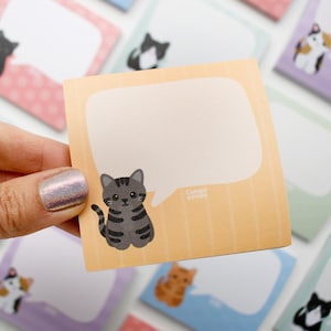 Brown tabby cat sticky notes, cute postit note pad, cartoon post it notepad, cat mom stationery gifts, cat lover birthday gift