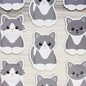 Gray and white tuxedo with blaze cat magnet, waterproof vinyl car magnet, cute refrigerator magnets, cartoon grey tuxie fridge locker magnet