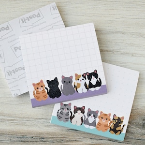 2 cat sticky note pads, cute post it notes, cat note pad, dot grid notepad, dotted grid postit note, cat mom gift, cute teacher gift ideas