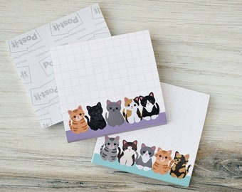 2 cat sticky note pads, cute post it notes, cat note pad, dot grid notepad, dotted grid postit note, cat mom gift, cute teacher gift ideas