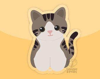 Brown tabby tuxedo cat sticker decal, brown cat water bottle stickers, brown cat stickers for laptop, brown tabby cat decal, tabby cat gift