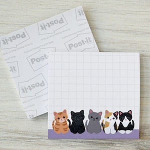 Cat sticky notes, sticky note pad, cat stationery, grid notepad, cute post it notes, cute memo pad, cat lover birthday gift, cat mom gift