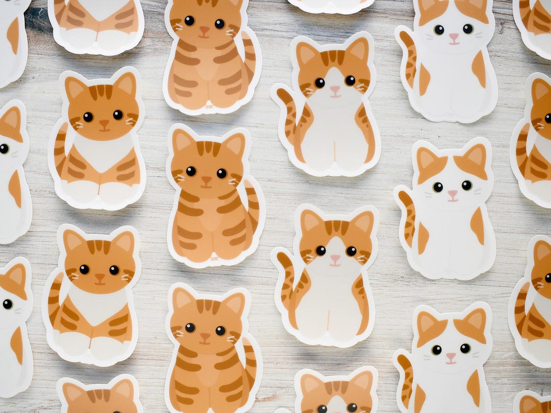 Orange Tabby Cat Vinyl Sticker for Water Bottle and Laptop, Cute Kitten ...