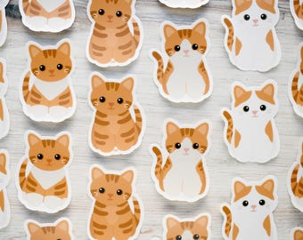 Orange tabby cat vinyl sticker for water bottle and laptop, cute kitten waterproof decal for car windows, cat lover art gift for pet owners