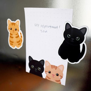 Black cat with white locket magnet, waterproof vinyl car magnet, cute refrigerator magnets, cute cartoon cat locker or fridge magnet image 3