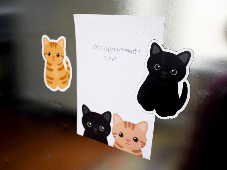 Black cat with white locket magnet, waterproof vinyl car magnet, cute refrigerator magnets, cute cartoon cat locker or fridge magnet image 3