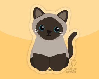 Siamese cat sticker, waterproof cat stickers for water bottle, vinyl cat sticker for laptop, siamese cat gift for her, siamese cat art