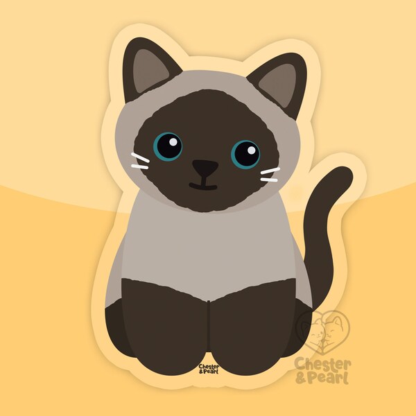 Siamese cat sticker, waterproof cat stickers for water bottle, vinyl cat sticker for laptop, siamese cat gift for her, siamese cat art