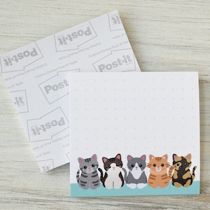 Cat sticky notes pad, cute post it notes, cat note pad, dot grid notepad, dotted grid postit notes, cat mom gift under 10, cute teacher gift