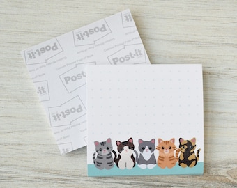 Cat sticky notes pad, cute post it notes, cat note pad, dot grid notepad, dotted grid postit notes, cat mom gift under 10, cute teacher gift