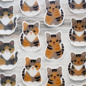 tabico calico tabby cat vinyl sticker for water bottle and laptop, cute cartoon kitten waterproof decal for car windows, cat mom gifts