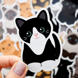 Black tuxedo cat with white blaze magnet, waterproof vinyl car magnet, cute refrigerator magnets, cute cartoon black tuxie cat fridge magnet image 2