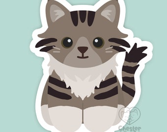 Maine Coon cat magnet, long haired brown white tabby tuxedo car magnet, cute refrigerator magnets, cute cartoon Maine Coon cat fridge magnet