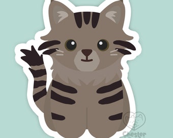 Maine Coon cat magnet, long haired brown tabby tuxedo car magnet, cute refrigerator magnets, cute cartoon Maine Coon tabby cat fridge magnet