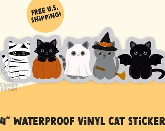 halloween cat sticker, unique halloween gift, spooky season vibes, bat cat stickers for water bottle, cute waterproof vinyl cat sticker