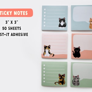 Cat sticky notes set of 6, cute stationery set, stationary pad, cat mom birthday gift idea, sticky note pad, teacher appreciation week gifts image 2