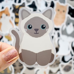 Blue point siamese cat vinyl sticker for water bottle and laptop, cute cartoon kitten waterproof decal for car windows, cat lover art gift