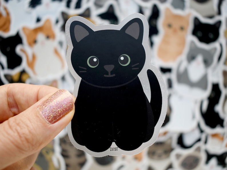 Black Cat Sticker, Cute Cartoon Kitten, Waterproof Vinyl Decal - Etsy