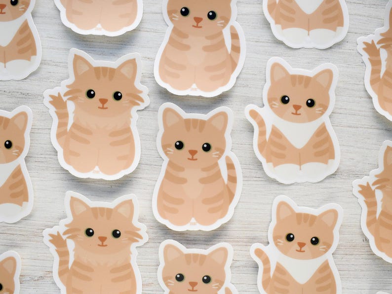 Buff Orange Tabby Cat Vinyl Sticker for Water Bottle and Laptop, Cute ...