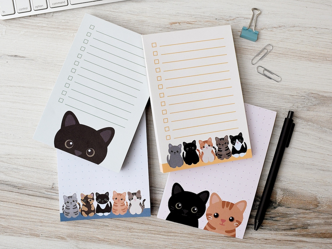 Cat Notepads Set of 4, Cute Cat Stationery Set, Notepad for Teacher
