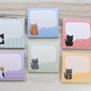 Cat sticky note pad set of 6, cute sticky notes, cat post it notes, cute post-it sticky note pads, back to school gift, cute school supplies