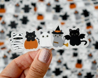 halloween cat sticker, unique halloween gift, spooky season vibes, bat cat stickers for water bottle, cute waterproof vinyl cat sticker