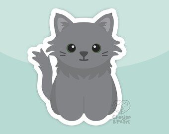 Long-haired gray cat magnet, waterproof vinyl car magnet, cute refrigerator magnets, cute cartoon long hair grey cat locker magnet