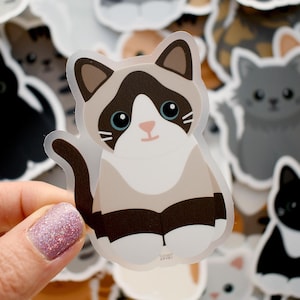 Snowshoe cat vinyl sticker for water bottle and laptop, cute cartoon kitten waterproof decal for car windows, snowshoe cat lover art gift