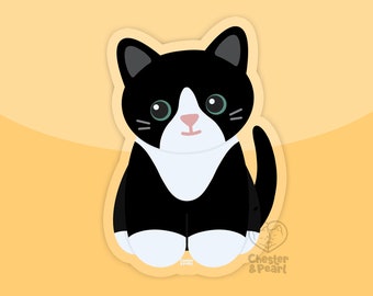 Cute tuxedo cat sticker, waterproof cat stickers for water bottle, vinyl cat sticker for laptop, tuxedo cat gift, black and white cat art