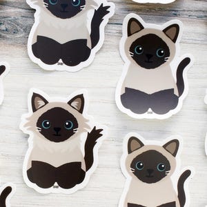 Seal point siamese cat vinyl sticker for water bottle and laptop, cute cartoon kitten waterproof decal for car windows, cat lover art gift