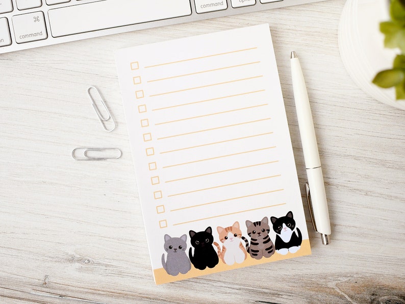 cute cat checklist memo pad, cute to do list notepad, fun gifts for cat lovers and owners, cat mom note pad, stationery gifts for teachers image 3