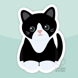 Black tuxedo cat with white blaze magnet, waterproof vinyl car magnet, cute refrigerator magnets, cute cartoon black tuxie cat fridge magnet image 1