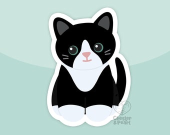 Black tuxedo cat with white blaze magnet, waterproof vinyl car magnet, cute refrigerator magnets, cute cartoon black tuxie cat fridge magnet