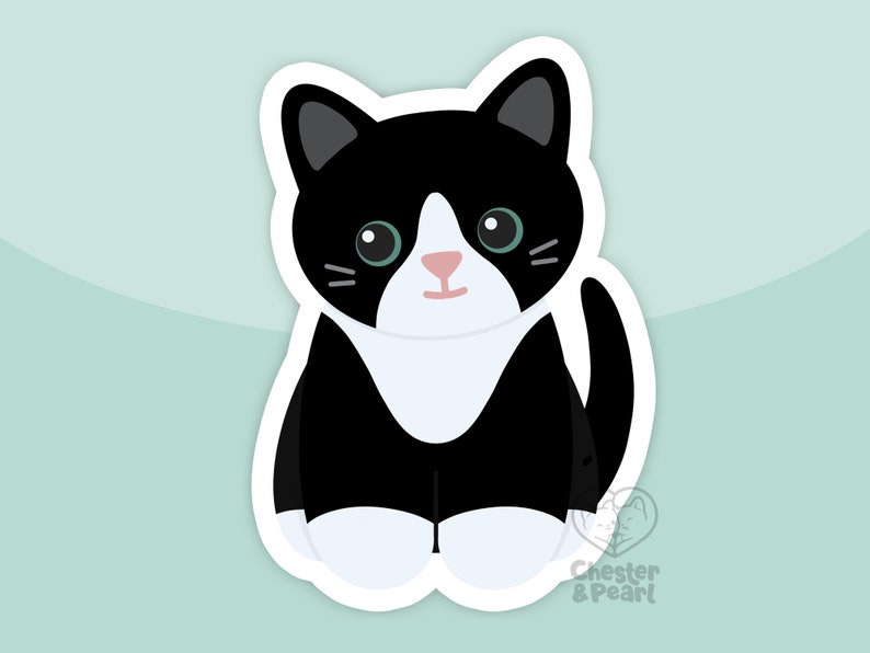 Black tuxedo cat with white blaze magnet, waterproof vinyl car magnet, cute refrigerator magnets, cute cartoon black tuxie cat fridge magnet image 1