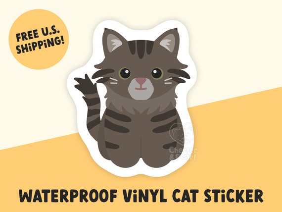 Long Haired Brown Tabby Cat Sticker Decal Brown Cat Water 