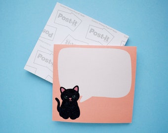 Black cat sticky notes, sticky notes pad, cat stationery, black cat note pad, cute memo pad, cat lover birthday gift ideas, cat mom gifts