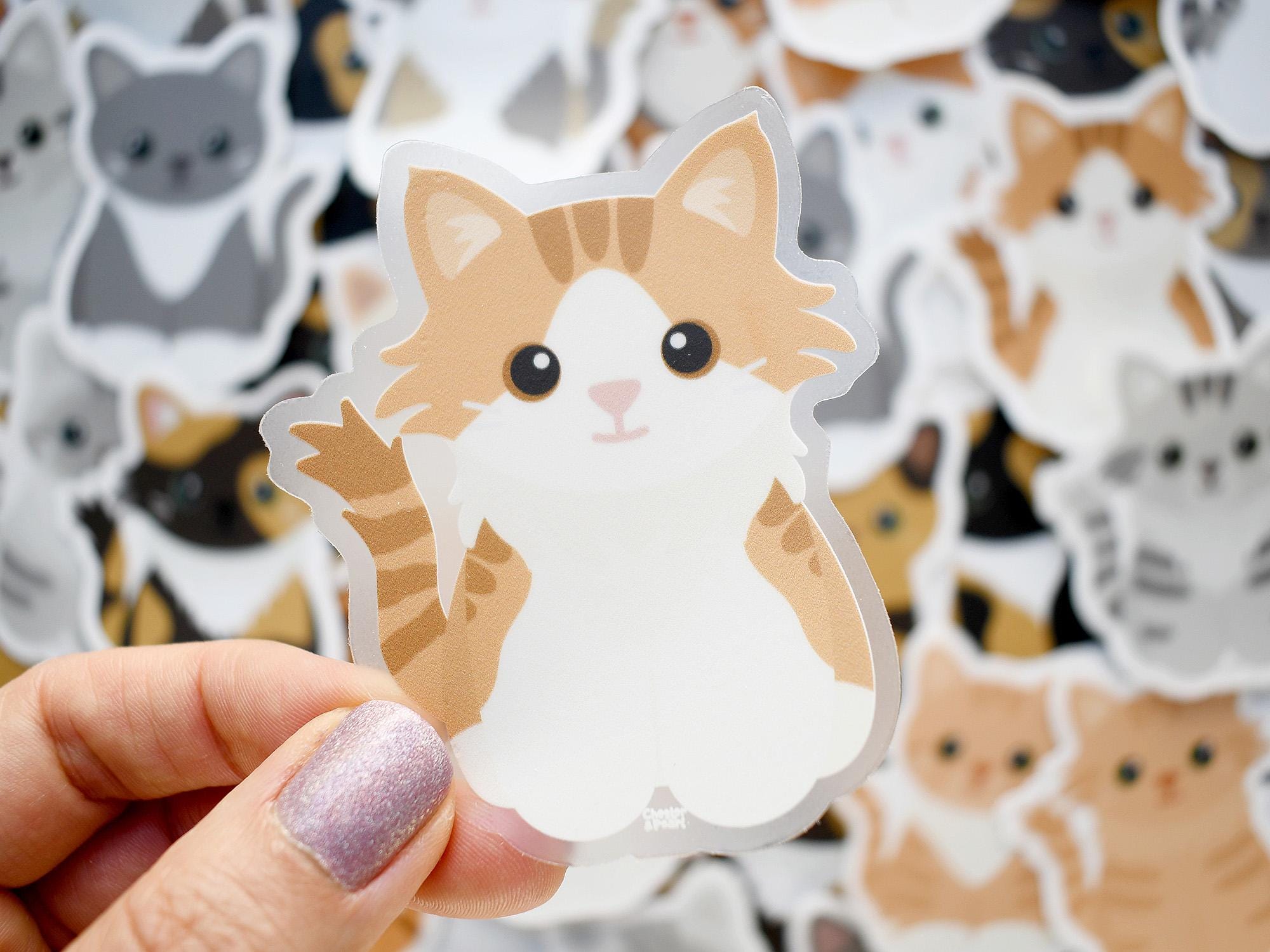 Orange Tabby Long Haired Cat Vinyl Sticker for Water Bottle and Laptop ...
