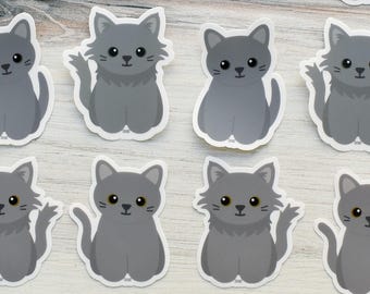 Gray Cat Vinyl Sticker, Cute Kitten Waterproof Decal