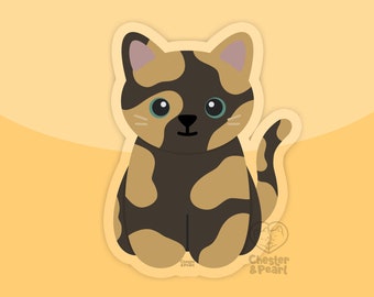 Tortie cat sticker, cat water bottle sticker, tortoiseshell cat stickers for cup, tortie cat art, tortoiseshell cat gift for cat lovers