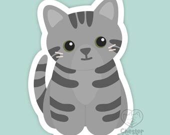 Gray tabby cat magnet, waterproof vinyl car magnet, cute refrigerator magnets, grey tabby cartoon cat fridge magnet, gift for cat lovers