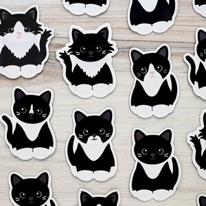Black tuxedo cat with white blaze magnet, waterproof vinyl car magnet, cute refrigerator magnets, cute cartoon black tuxie cat fridge magnet