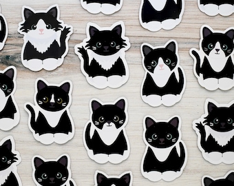 Black tuxedo cat with white blaze magnet, waterproof vinyl car magnet, cute refrigerator magnets, cute cartoon black tuxie cat fridge magnet
