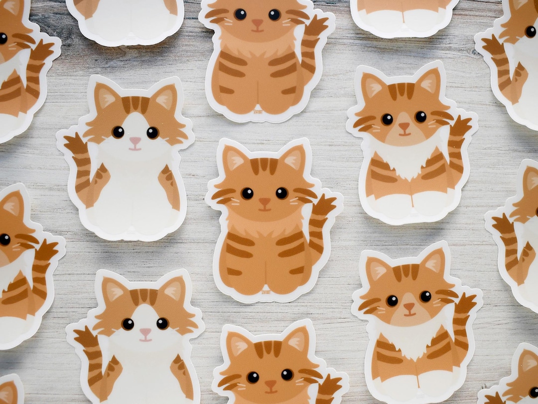 Orange Tabby Long Haired Cat Vinyl Sticker for Water Bottle and Laptop ...