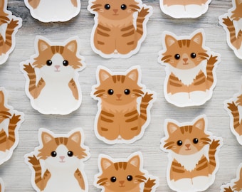 Orange tabby long haired cat vinyl sticker for water bottle and laptop, cute kitten waterproof decal for car windows, cat lover art gifts