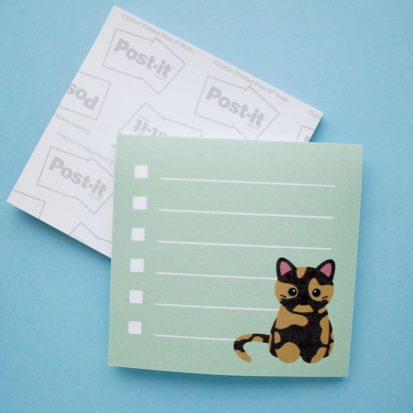 Tortie cat sticky notes, tortie cat gift, to do list notepad, cat note pad, cute post it notes, tortie cat stationary, cat mom gift under 10