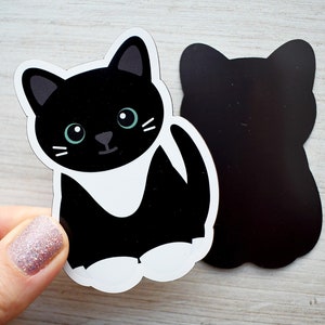 Long haired black tuxedo cat magnet, waterproof vinyl car magnet, cute refrigerator magnets, cute cartoon tuxie cat fridge or locker magnet image 3